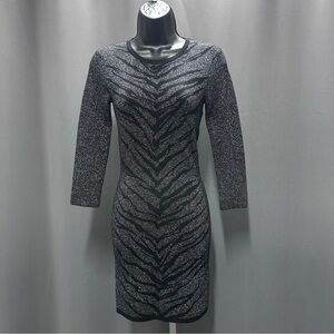 NWOT Express Sexy Black & Silver Sparkly Zebra Print Bodycon Size X-Small